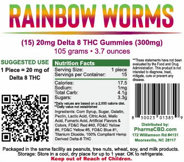 - CBD Modern's hottest new D-8 edible. For the child in all of us, these deliciously fun rainbow worms are perfect for any time you want to put a smile on your face. Each wiggly treat contains 20 milligrams of Delta-8 THC and is perfect for when you are on-the-go. Throw a pack in your briefcase, purse, or stick them in your pocket, so that you can enjoy these fun, convenient, and effective treats at any time of the day. And if you are looking for a way to wind down after a busy day, our Hemp Derived Delta-8 THC Rainbow Worms are a perfect after-dinner delight. <ul> <li>Derived only from hemp grown in the United States;</li> <li>Completely legal on a federal level across the U.S.</li> <li>Created from industrial hemp oil that was extracted using scientifically advanced methods</li> <li>Tested by an independent third-party laboratory.</li> </ul> - CBD Modern
