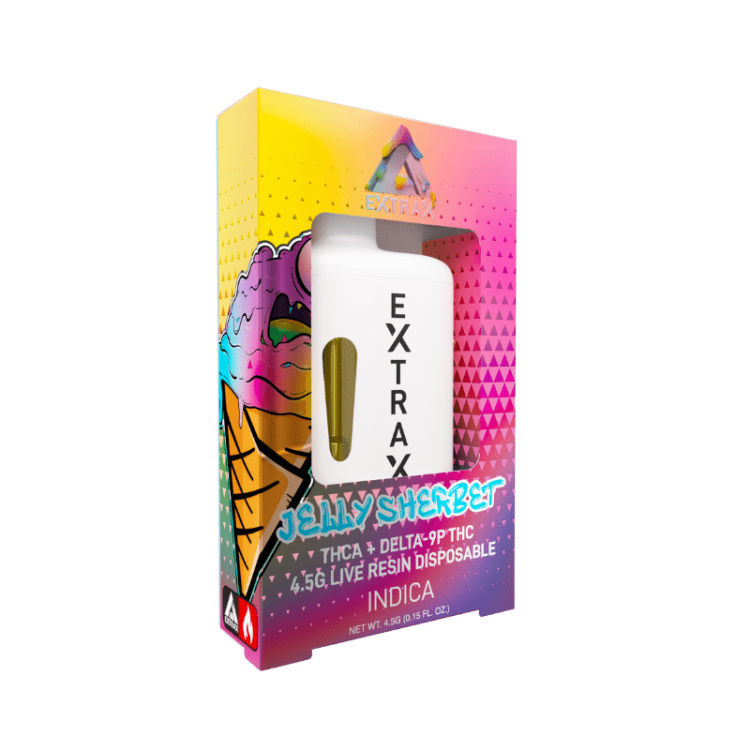 - A rare Indica strain, Jelly Sherbet is brimming with fruity flavors with a sweet aroma. Get ready for ultimate relaxation, because this will have you floating. We use a blend of cannabinoids, including HXY10-THC, THCX, HXY8-THC and Live Resin. The device is filled with approximately 4.5 grams of a cannabinoid blend. <h3>Additional Product Information</h3> <ul> <li><strong>Suggested Use: </strong>1-2 puffs to establish individual tolerance</li> <li><strong>Ingredients: </strong>THCA + Delta-9P THC + THC-X + HXY-10 THC + HXY-8 THC Live Resin</li> <li><strong>Flavor Profile:</strong> Sweet and fruity</li> <li><strong>Strain:</strong> Indica</li> <li><strong>Size:</strong> 4.5g | 4.5mL</li> <li>USB-C charger cable NOT included</li> <li>Rechargeable</li> <li>NOT Refillable</li> </ul> - CBD Modern